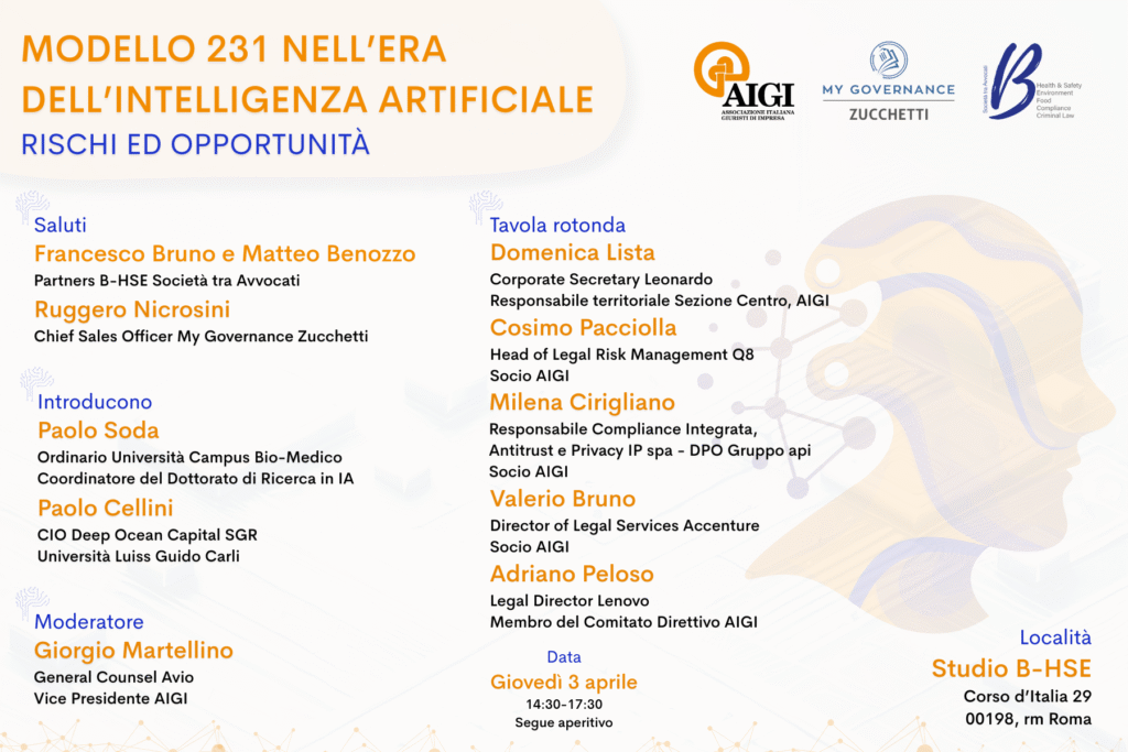 Convegno B-HSE, Modello 231 nell’era dell’Intelligenza Artificiale Rischi ed opportunità